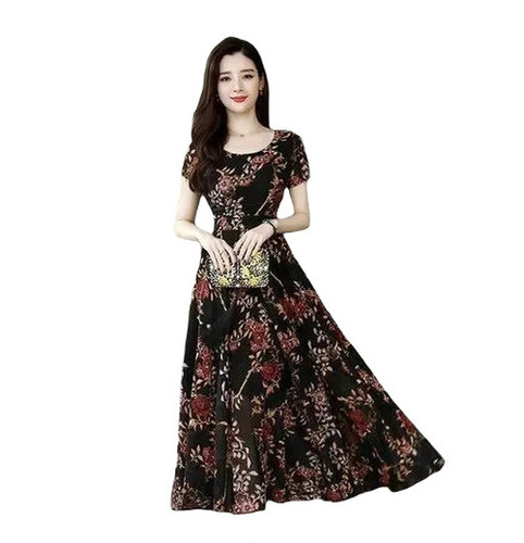 One Piece Dress - Superior Quality, Long Length, Black Color | Modern Bohemian Style, Short Sleeves, Anti-Wrinkle, Breathable, Quick Dry