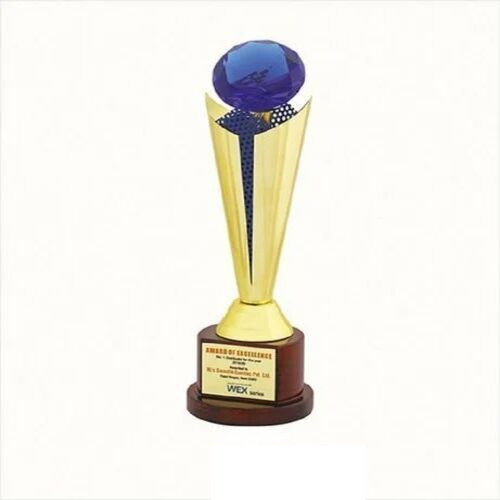 Excellence Award Trophy - Aluminium, Round Shape, Golden Color | Premium Quality, Optimum Grade, Perfect for Office Use, Sports-Themed Collectible