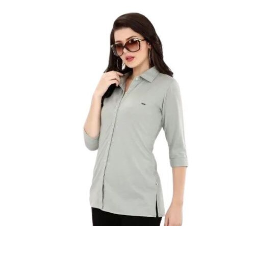 Ladies Collar Neck Cotton Shirt - Color: Grey