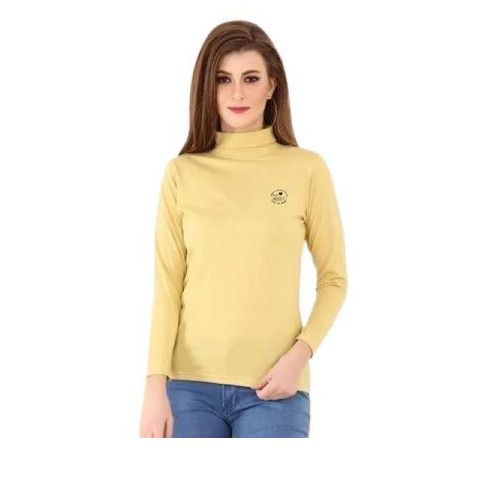 Ladies High Neck Full Sleeve T Shirt - Color: Yellow
