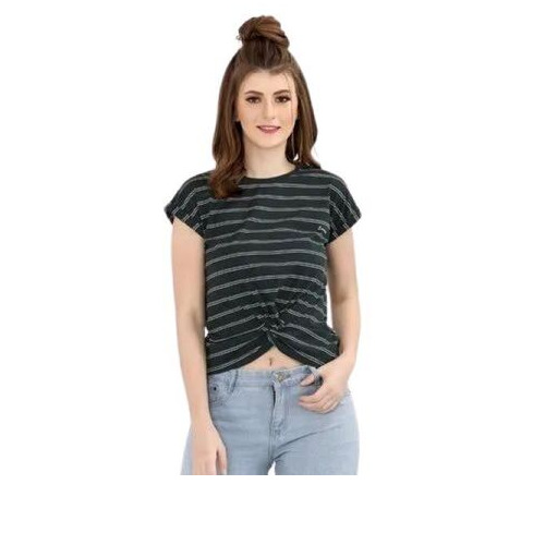 Ladies Knot Crop Top - Linen, Black | Breathable, Stretchable Fit, Slim Silhouette, Lightweight Design