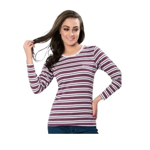 Ladies Strip Style Full Sleeves T Shirt - Color: Different Color