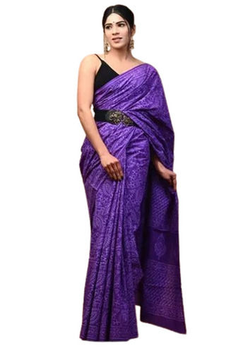 Party Wear Printed Cotton Saree - Color: Purple