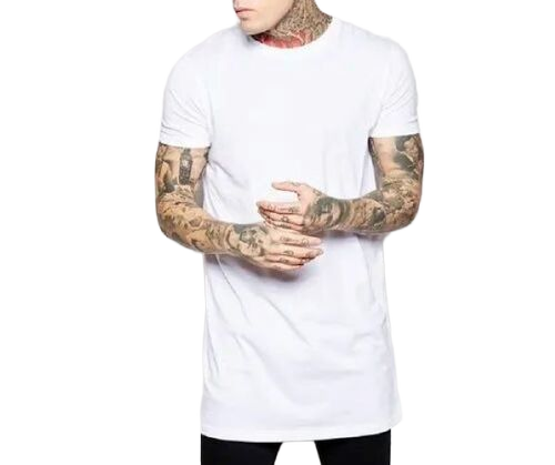 Mens Long Line T-Shirt - Cotton Sizes S-XXXL White | Premium Quality Loose Fit Relaxed Cut Soft Fabric Trendy Look Breathable Material