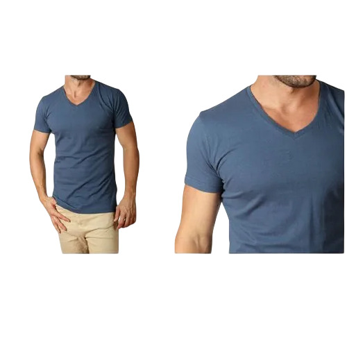 Mens V Neck T Shirt - Premium Cotton Blend, XS to XXXL Sizes, Blue | Soft Fabric, Breathable Material, Oversized Design, Trendy Look, Easy Layering, Relaxed Cut, Wide Shoulders