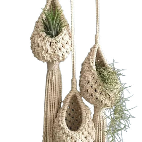 Macrame Cotton Boho Plant Hanger Rope Flower Pot Holder - Color: Beige