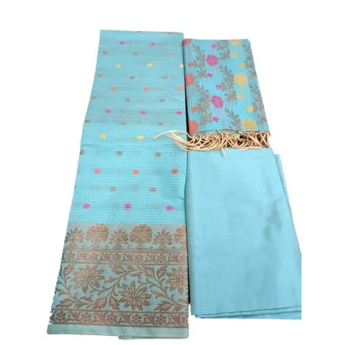 Sky Blue Printed Unstitched Cotton Suit