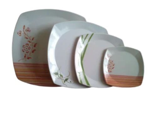 Designer Square Plate Set - Ceramic Material, Light Weight, White and Orange Color | Stylish Design, Smooth Finish, Scratch-Resistant, Chip-Resistant, Heat-Resistant