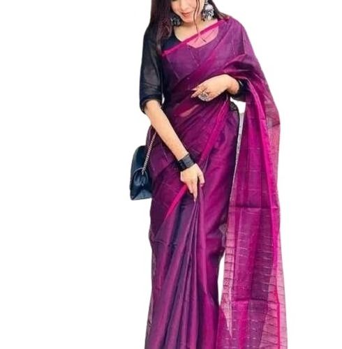 Plain Saree - Fabric Type: Cotton Silk