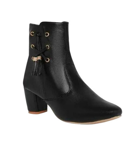 Ankle Boots - Leather, Standard Size, Black | Water & Slip-Resistant, Medium Heel, Breathable, Lightweight, Comfortable Fit for Adults