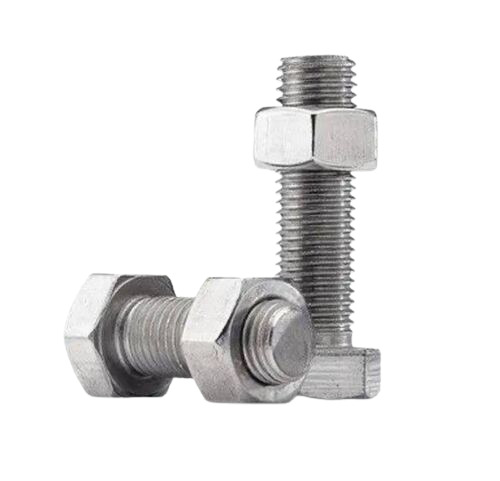 Nut Bolts - Mild Steel, 2 Inch Length, Silver Color | Durable Hexagonal Head, Long Lasting Finish