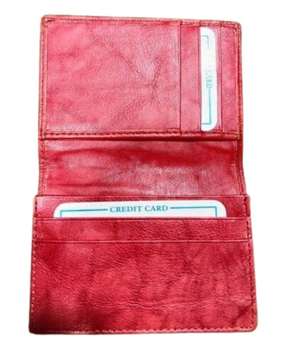 Polished Leather Card Holder - Medium Size, Red Color | Foldable Closure, Unisex Design, Durable and Comfortable