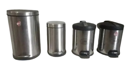 Stainless Steel Dustbins - Round Shape, 12L Capacity, Silver Color | Ideal for Office Use, New Condition, Material Grade 202, Standard Size
