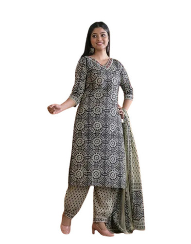 Ladies Kurtis - Cotton, Regular Fit, Gray | Trendy Printed Design, Quick Dry, Breathable, 3-4th Sleeves