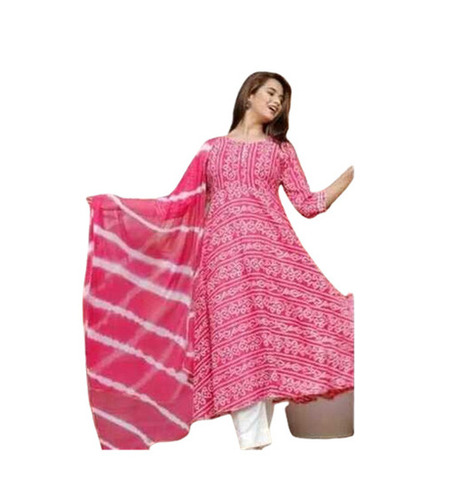 Ladies Kurtis - Cotton, Customized Sizes S-xl, Pink | Anti-wrinkle, Quick Dry, Trendy 3-4th Sleeve, Printed With Beaded Decoration