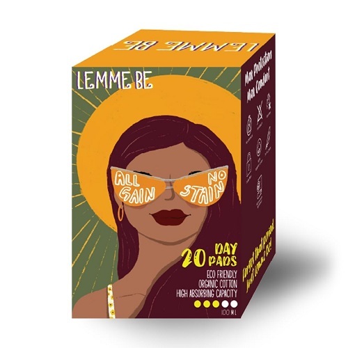 Lemme Be 100% Cotton Sanitary Pad - 20 Count Pack Ultra-Soft Lightweight Material Hypoallergenic with Wings Design for Teen Day Use