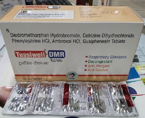 Tussiwell DMR Tablets - 20X10 Tablet Pack Size, 24 Month Shelf Life, Decongestant & Antiallergies for Respiratory Health | General Medicine, Dosage as per Doctor Guidelines, Store in Cool & Dry Place, Suitable for Adults