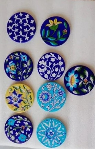 Tea Coaster - Wooden, Assorted Shapes, Multicolor, Polished Finish, Printed Design