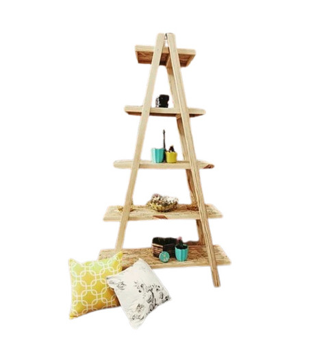 Ladder Shelf - Wood Material, 5 Shelves, Glossy Finish | Modern Design, Foldable, Durable for Living Room