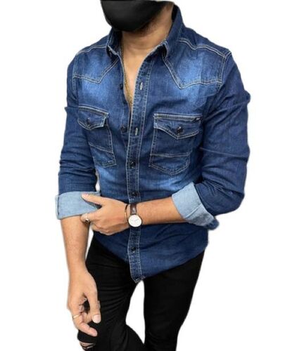 Solid Color Mens Denim Shirt  - Age Group: .