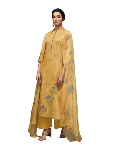 Ladies Salwar Suit Set - Chiffon Fabric, Regular Fit, Yellow Color | Embroidered Design, Short Sleeves, Breathable, Quick Dry, Anti Wrinkle