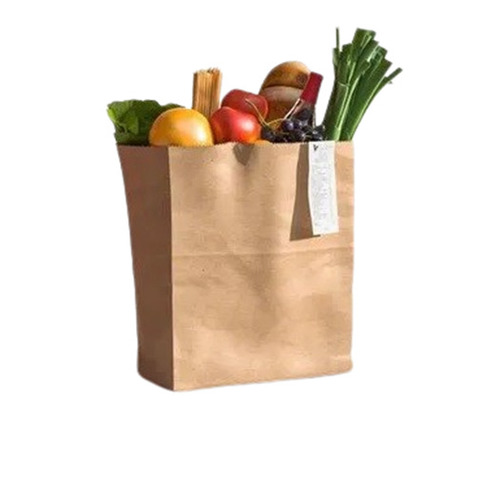 Eco-Friendly Kraft Paper Grocery Bag - Rectangular Shape, Standard Size, Brown Color | Disposable, Biodegradable, Moisture Proof, Recyclable, Superior Quality