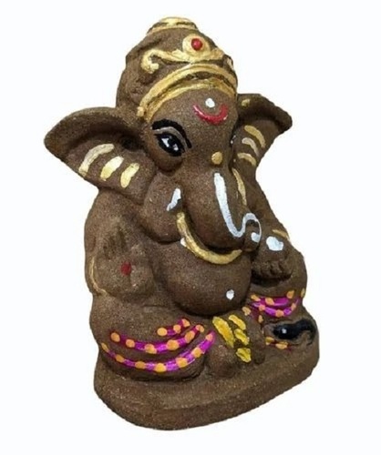 Cow Dung Ganesha Statue - 4 Inches, Eco-Friendly Material with Antibacterial Properties | Intricate Carving for Home Altars, Modern Arts Design