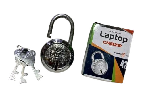 Laptop Padlock - Iron, 42 mm Size, Silver Chrome Finish | 3 Keys, Normal Shackle, Suitable for Doors