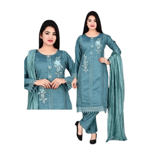 Salwar Suits - Chiffon, Regular Fit, Gray Color | Modern Style, Embroidered Pattern, Breathable and Quick Dry, Full Sleeves with Laces Closure