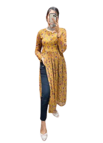 Chiffon Naira Cut Kurti - Color: Yellow