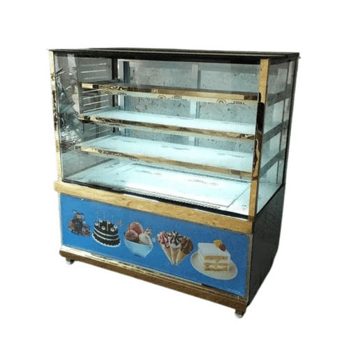 Cake Display Counter - Stainless Steel & Glass, Rectangular Shape with Polished Finish | Heavy-Duty, Easy to Install, Corrosion and Water Resistant, LED Lighting