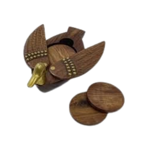 Wooden Swan Tea Coaster Set - Polished Finish, Rectangular Shape, Brown Color | Modern Design For Home and Hospitality Use