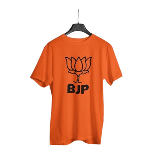Bjp T Shirt - Cotton Customized Size Orange Color | Breathable Skin-Friendly Regular Fit Short Sleeve O-Neck Design Fade & Wrinkle Resistant