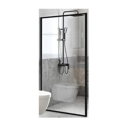 Glass Shower Partition - Glass, Standard Size, Powder Matte Black & Transparent Finish | Scratch And Water Resistance, Easy To Install