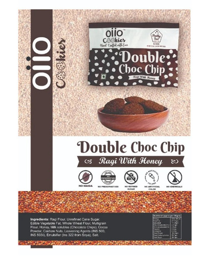 Double Choc Chip - Ragi Cookies | Dark Brown Solid Pieces, Sweet Chocolate Flavor, 20g Pack Size, Food Grade Quality, Ideal For Private Labeling