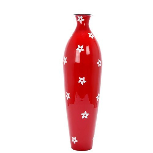 Red Flower Vase - Metal, 7.5 x 7.5 x 26 Inches, Glossy Red Finish | Modern Design, Decorative Use, Customized Option Available