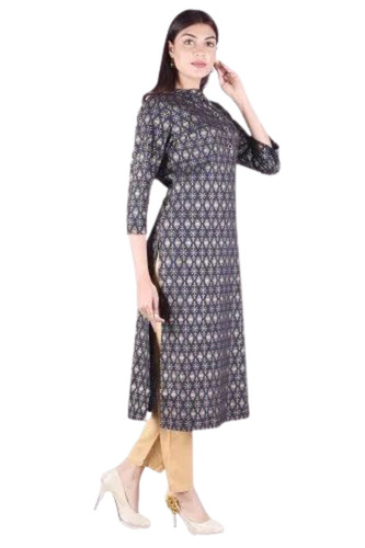 Ladies Fancy Kurta - Cotton, Regular Fit, Blue | Light Weight, Breathable, 3-4th Sleeve, Summer Casual Wear