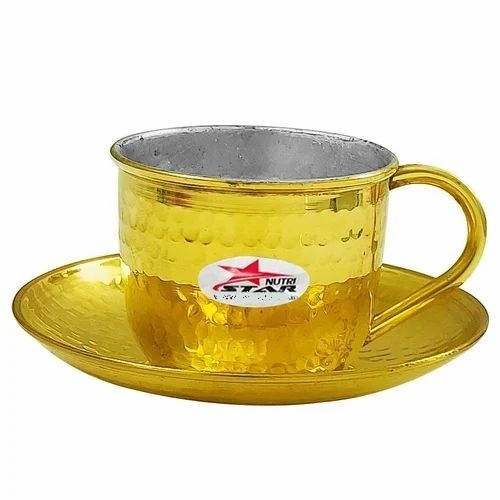 Brass Cup And Saucer Set - Color: Golden