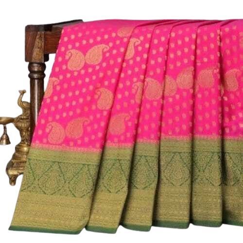 Crepe Silk Saree - Color: Pink  With Green Border