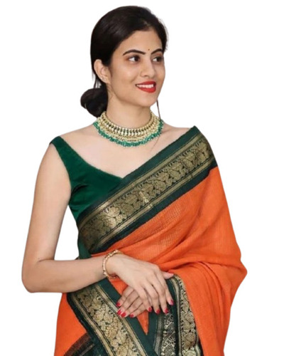 Printed Banarasi Sarees - Art Silk 6.3 m (with Blouse Piece) Orange | Light Weight Breathable 100% Pure Washable Ideal for Party Wear