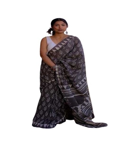 Printed Sarees - Cotton, Regular Fit, Gray Color | Fade, Wrinkle, Shrink, Tear Resistant, Breathable, Quick Dry, Lightweight, Skin-Friendly