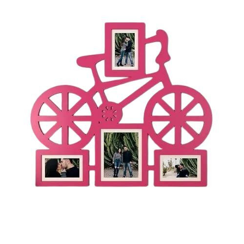 Bicycle Hanging Photo Frame - Wood 26x23.5 Inch Brown, Square with Glossy Finish, Personalized Engraving, Durable Hinges