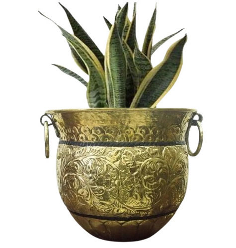 Brass Planter With Handle - Application: Indoor/Outdoor