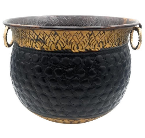 Dual Tone Antique Brass Planter - Color: Black & Gold