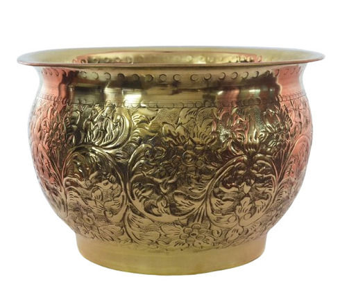 Handcrafted Carving Brass Planter - Color: Gold