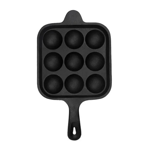 9 Cavity Pre-Seasoned Cast Iron Panniyaram Pan - Durable Metal, Square Shape with Handle | Even Heat Distribution for Consistent Cooking Results