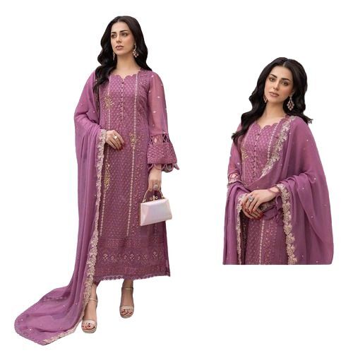 Salwar Kameez - Cotton Polyester Blend, M & XL Size , Elegant Loose Pants with Flowing Tunic, Short Sleeves, Intricate Embroidery, Breathable and Waterproof, Purple Color, Anti-UV and Anti-Wrinkle Features
