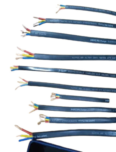 3 Core Submersible Flat Cable - PVC with Copper and Brass Components, High Voltage, Black Jacket, Industrial Application