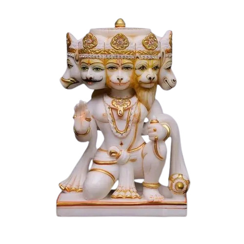 White Marble Panchmukhi Hanuman Statue - Height: .