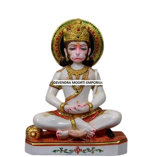 Marble Dhayan Mudra Hanuman Ji Statue - Finishing: Polishing